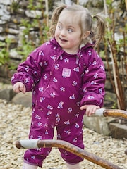 JoJo Maman Bébé Purple Bird Waterproof Fleece Lined Puddle Suit - Image 1 of 6