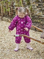 JoJo Maman Bébé Purple Bird Waterproof Fleece Lined Puddle Suit - Image 2 of 6