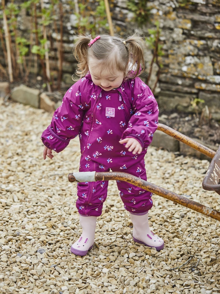 JoJo Maman Bébé Purple Bird Waterproof Fleece Lined Puddle Suit - Image 2 of 6
