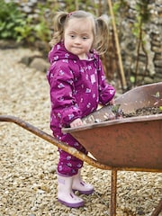 JoJo Maman Bébé Purple Bird Waterproof Fleece Lined Puddle Suit - Image 3 of 6
