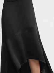 Reiss Black Inga Satin High Rise Midi Skirt - Image 4 of 6