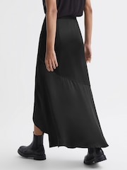 Reiss Black Inga Satin High Rise Midi Skirt - Image 5 of 6