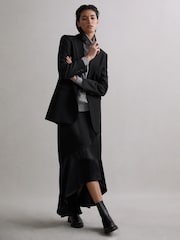 Reiss Black Inga Satin High Rise Midi Skirt - Image 6 of 6