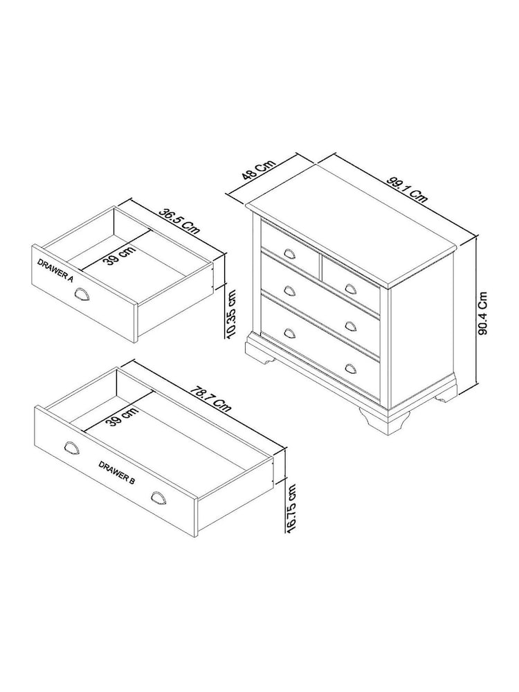 Bentley Designs Grey Oak Hampstead 2+2 Drawer Chest - Image 2 of 2