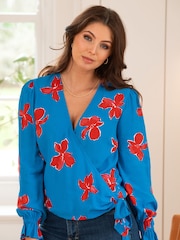 Pour Moi Blue Laney Woven Wrap Blouse - Image 3 of 5