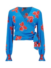Pour Moi Blue Laney Woven Wrap Blouse - Image 4 of 5