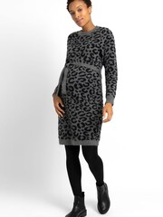 JoJo Maman Bébé Marl Grey Leopard Knitted Maternity Dress - Image 1 of 4
