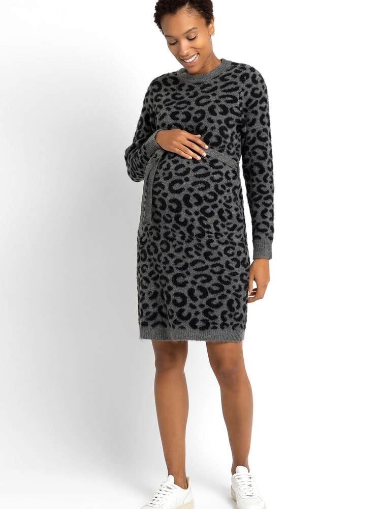 JoJo Maman Bébé Marl Grey Leopard Knitted Maternity Dress - Image 2 of 4 JoJo Maman Bébé Marl Grey Leopard Knitted Maternity Dress - Image 2 of 4
