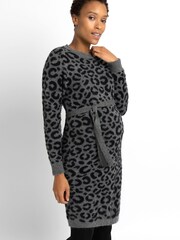 JoJo Maman Bébé Marl Grey Leopard Knitted Maternity Dress - Image 3 of 4