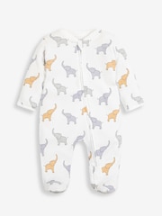 JoJo Maman Bébé White Elephant Print Zip Cotton Baby Sleepsuit - Image 4 of 5