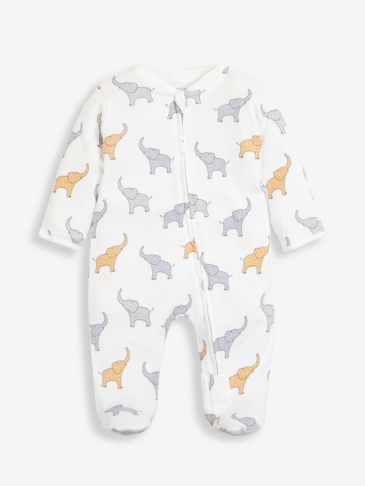 Wit met olifantprint - JoJo Maman Bébé katoenen babypyjama met print en rits - Image 4 of 5