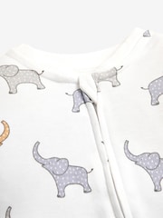 JoJo Maman Bébé White Elephant Print Zip Cotton Baby Sleepsuit - Image 5 of 5