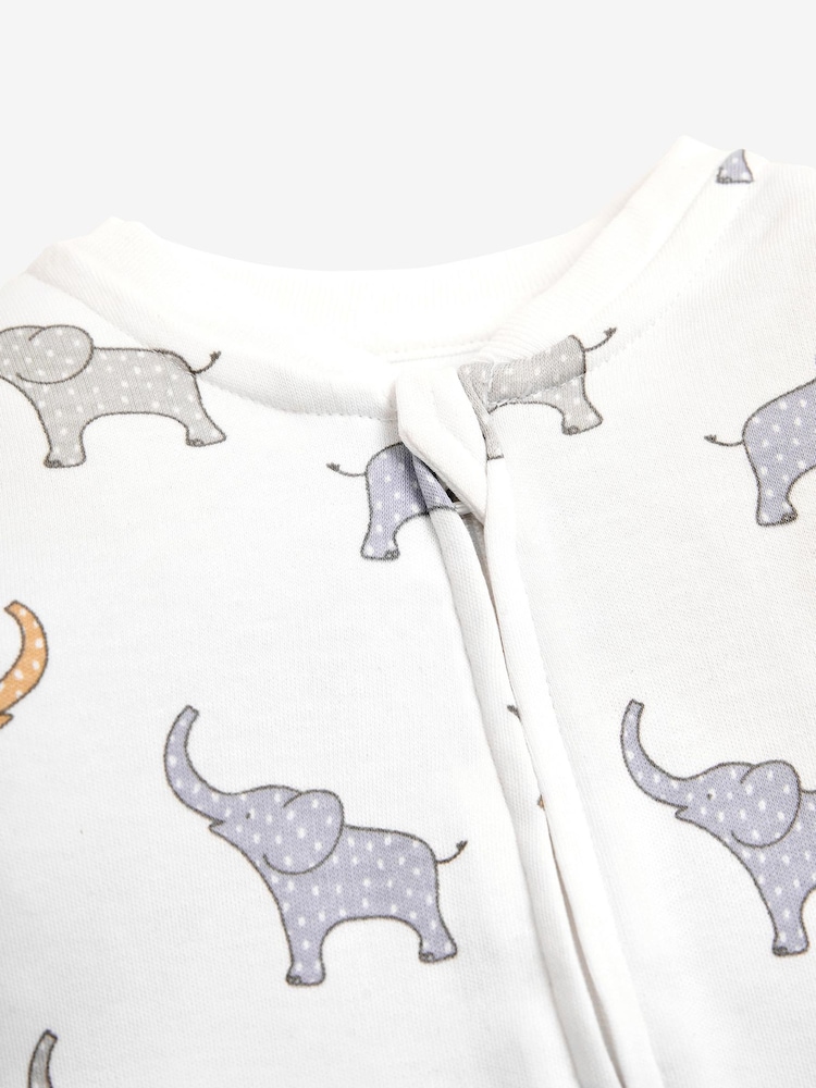 JoJo Maman Bébé White Elephant Print Zip Cotton Baby Sleepsuit - Image 5 of 5