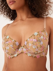 Ditsy Floral Non Pad Plunge Embroidered Bra - Image 2 of 7