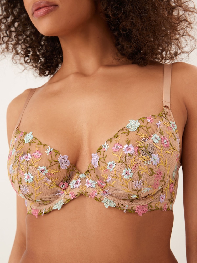Ditsy Floral Non Pad Plunge Embroidered Bra - Image 2 of 7