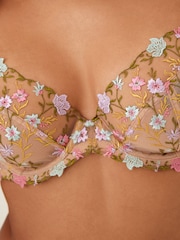 Ditsy Floral Non Pad Plunge Embroidered Bra - Image 5 of 7