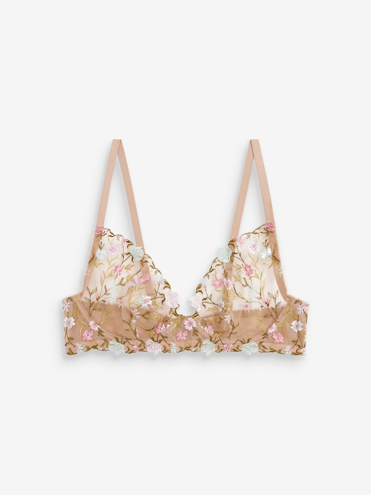 Ditsy Floral Non Pad Plunge Embroidered Bra - Image 6 of 7