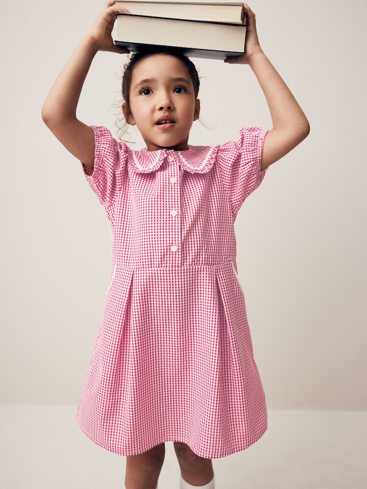 Red Cotton Rich School Gingham Pretty Collar Dress (3-14yrs) - Image 1 of 6