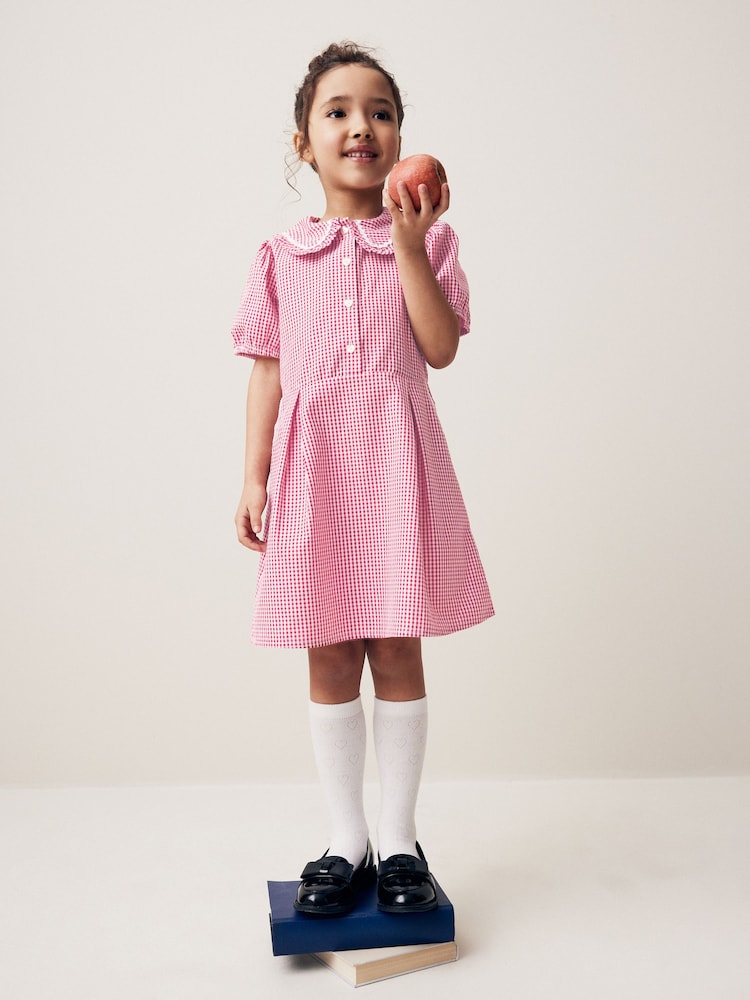 Red Cotton Rich School Gingham Pretty Collar Dress (3-14yrs) - Image 2 of 6
