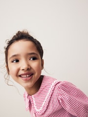 Red Cotton Rich School Gingham Pretty Collar Dress (3-14yrs) - Image 4 of 6