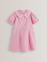 Red Cotton Rich School Gingham Pretty Collar Dress (3-14yrs) - Image 5 of 6