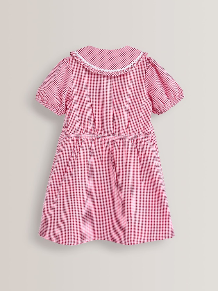 Red Cotton Rich School Gingham Pretty Collar Dress (3-14yrs) - Image 6 of 6