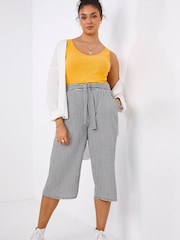 Simply Be Gingham Black Textured Tie Waist Culottes - Image 1 of 4