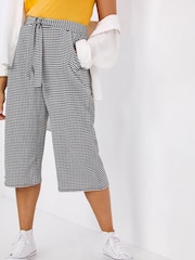 Simply Be Gingham Black Textured Tie Waist Culottes - Image 2 of 4