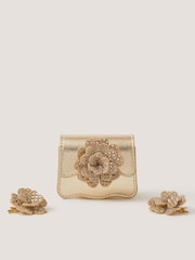 Monsoon Gold Diamanté Flower Bag & Hair Clips Set - Image 1 of 2