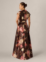 Adrianna Papell Brown Print Mikado Long Shirt Dress - Image 2 of 6