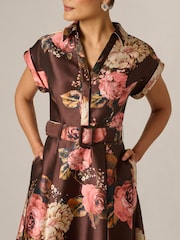 Adrianna Papell Brown Print Mikado Long Shirt Dress - Image 4 of 6