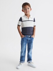 Reiss Airforce Blue Rome Senior Slim Fit Half Zip Colourblock Polo Shirt - Image 1 of 6