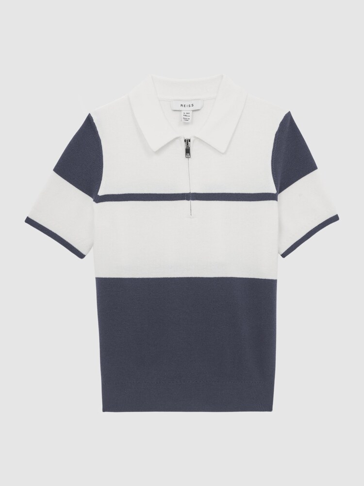 Reiss Airforce Blue Rome Senior Slim Fit Half Zip Colourblock Polo Shirt - Image 2 of 6