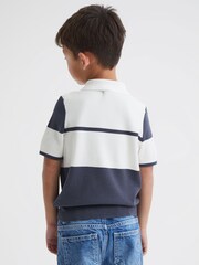 Reiss Airforce Blue Rome Senior Slim Fit Half Zip Colourblock Polo Shirt - Image 5 of 6