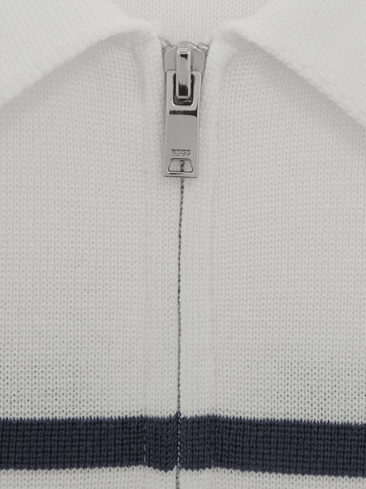 Reiss Airforce Blue Rome Senior Slim Fit Half Zip Colourblock Polo Shirt - Image 6 of 6