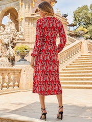 Sosandar Red Hoop Detail Wrap Dress - Image 4 of 5