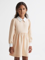 Reiss Nude Riley 4-9 yrs Diamante Collar Fit And Flare Dress - Image 1 of 6