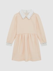 Reiss Nude Riley 4-9 yrs Diamante Collar Fit And Flare Dress - Image 2 of 6
