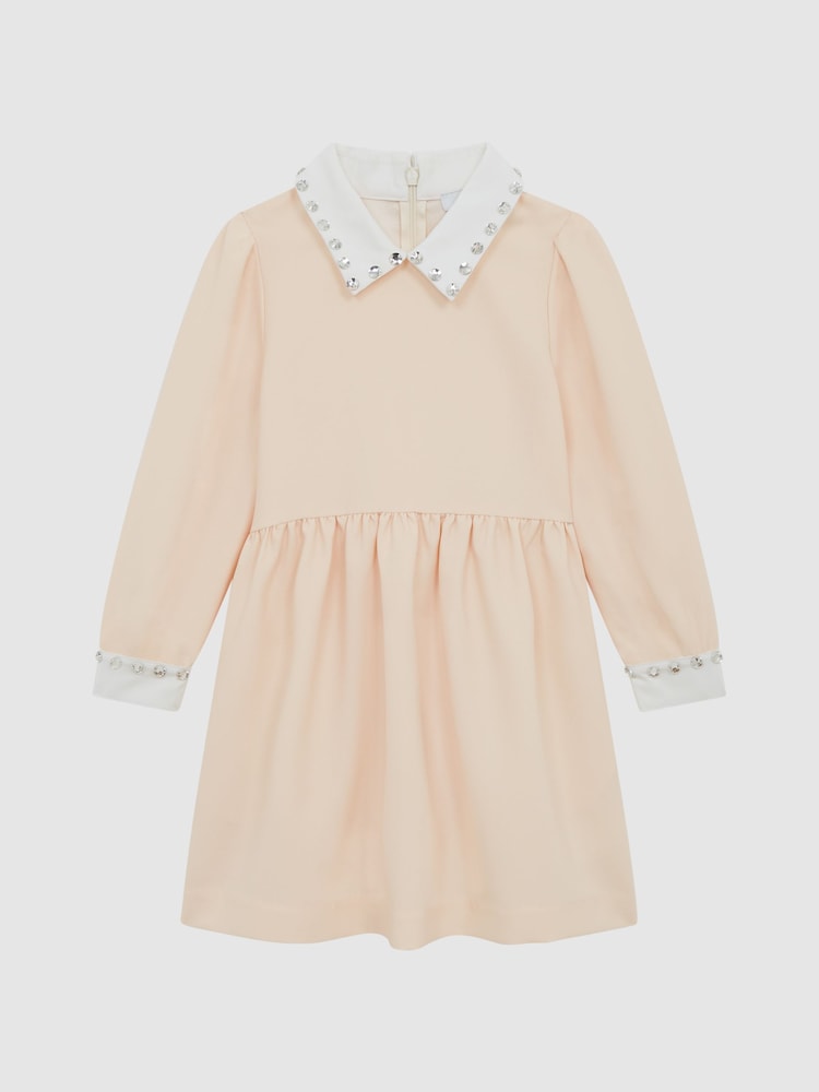 Reiss Nude Riley 4-9 yrs Diamante Collar Fit And Flare Dress - Image 2 of 6