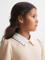 Reiss Nude Riley 4-9 yrs Diamante Collar Fit And Flare Dress - Image 3 of 6