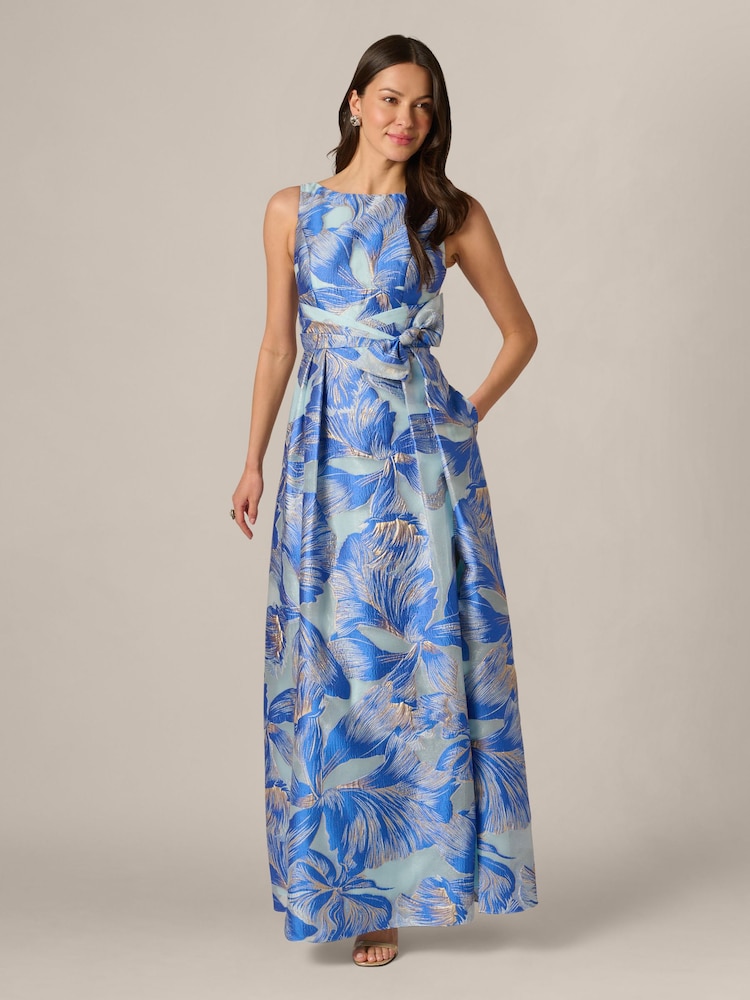 Adrianna Papell Blue Floral Organza Gown - Image 1 of 6
