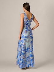 Adrianna Papell Blue Floral Organza Gown - Image 2 of 6