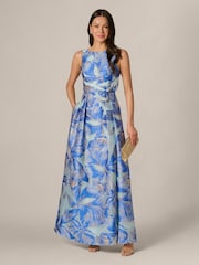 Adrianna Papell Blue Floral Organza Gown - Image 3 of 6