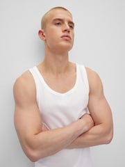 BOSS White BOSS Classic 100% Cotton Vest 3 Pack - Image 4 of 6
