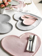 Set of 4 Pink/Grey Heart Shaped Pom Placemats - Image 1 of 4