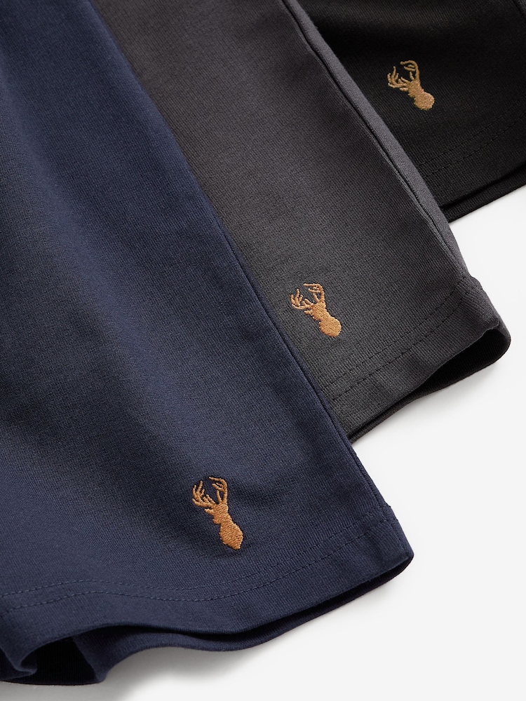 Navy Blue/Grey/Black Lightweight 100% Cotton Shorts 3 Pack - Image 16 of 16