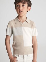 Reiss Natural Tondo Junior Open Collar Colourblock Polo T-Shirt - Image 1 of 8