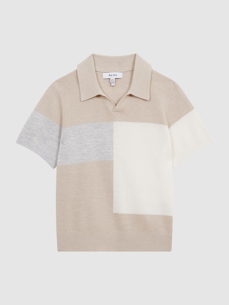 Reiss Natural Tondo Junior Open Collar Colourblock Polo T-Shirt - Image 2 of 8