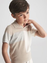 Reiss Natural Tondo Junior Open Collar Colourblock Polo T-Shirt - Image 4 of 8