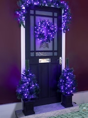 LG Outdoor Green Colour Changeable Christmas Door Set with Wreath, Garland & 2 Trees - Image 4 of 7